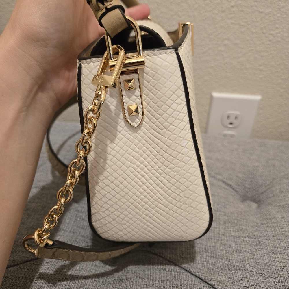 Michael Kors NWOT Karlie Small Two-Tone Snake Embossed Leather Crossbody Bag - Picture 9 of 15